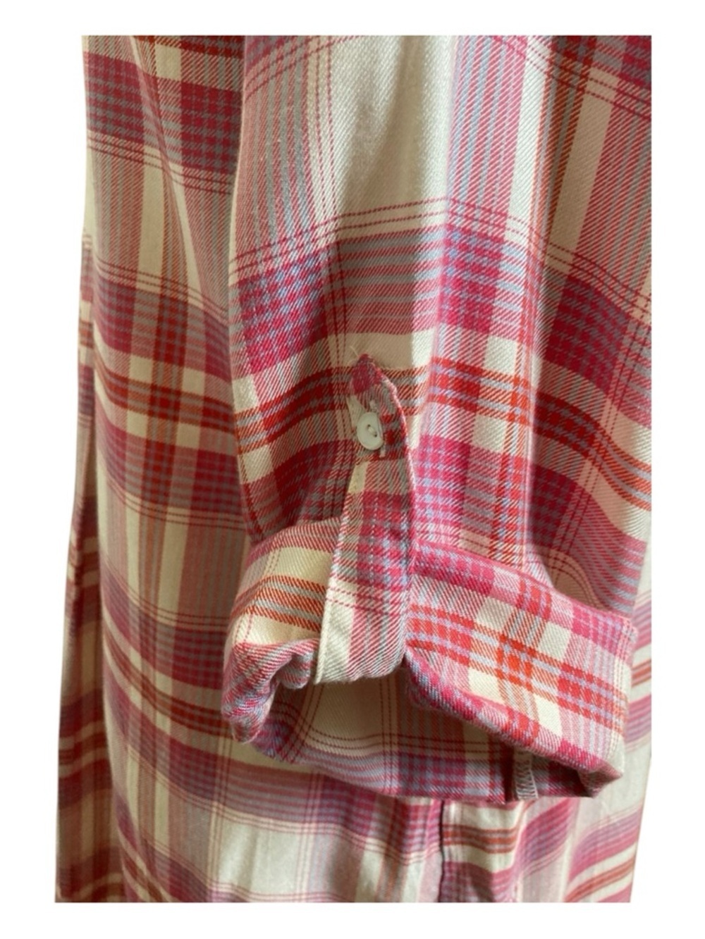Elan Plaid Shirt Dress Medium Pink Roll Tab Sleeve Pocket Tunic Coastal Vacation - Picture 8 of 10